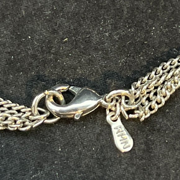 Roman 5 Strand Silver Tone Curb Chain Necklace With Pink & Purple Beads (3908) - Picture 5 of 5